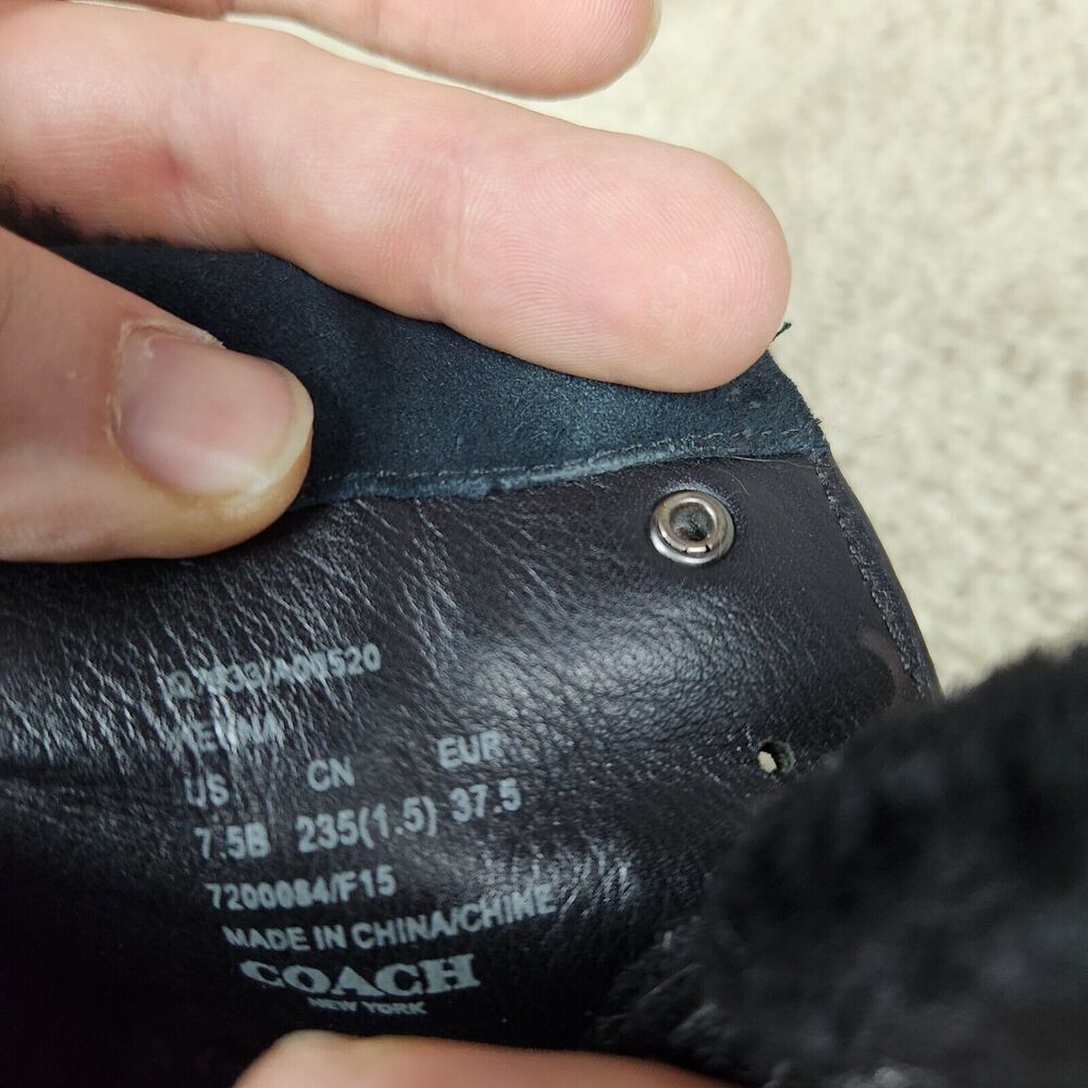 Coach Kenna Wedge Boots Booties Suede Shearling Black Buckle Size 7.5 B Ankle - Picture 8 of 8